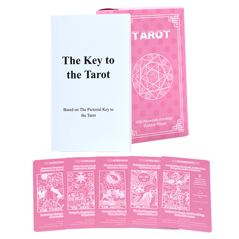 Custom Printing Pink Paper Lovely Oracle Tarot Card Deck Printed High Quality Girly Tarot Cards With Information