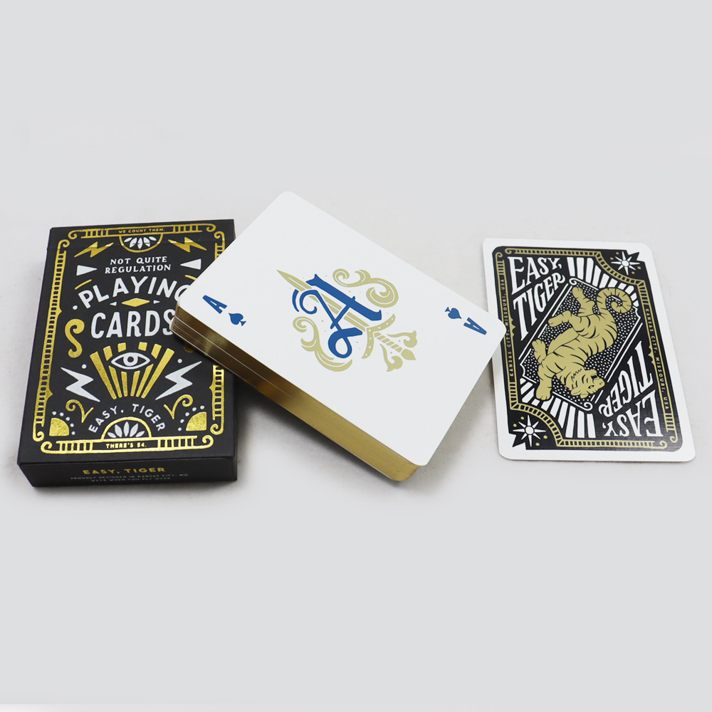 Custom printed your logo high quality black gold edge playing cards printing make advertising tiger gold foil playing card