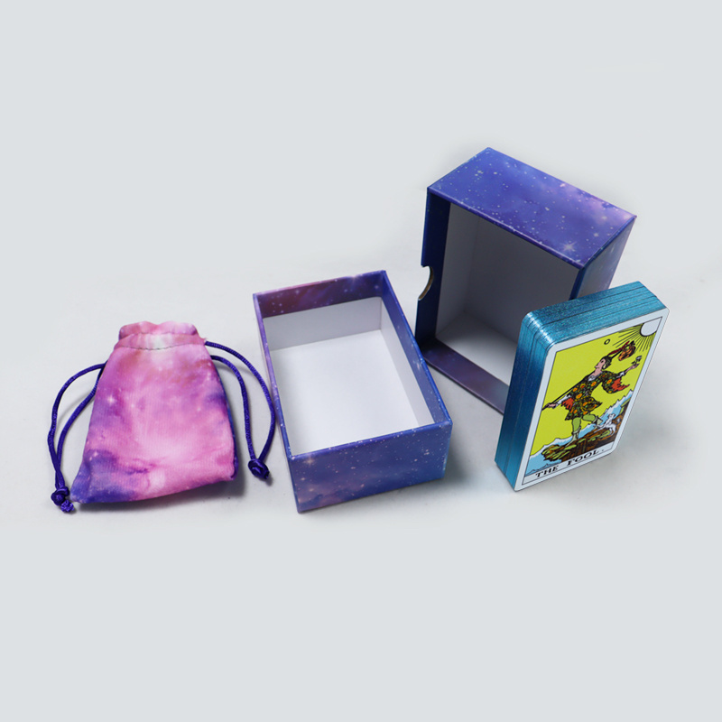 Customized printing original blue edge miniature tarot cards wholesale print romance purple tarot card with tarot pouch