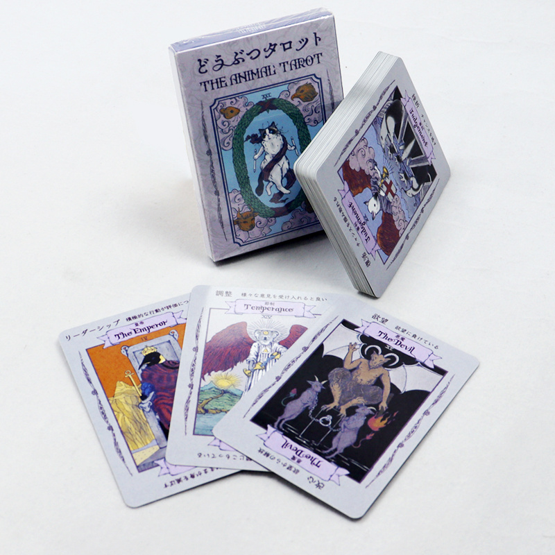 customized printed Japanese cute cat tarot cards printing portable travel purple funny tarot card