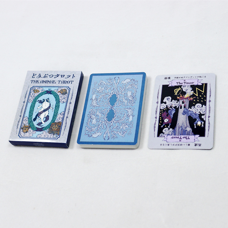 customized printed Japanese cute cat tarot cards printing portable travel purple funny tarot card