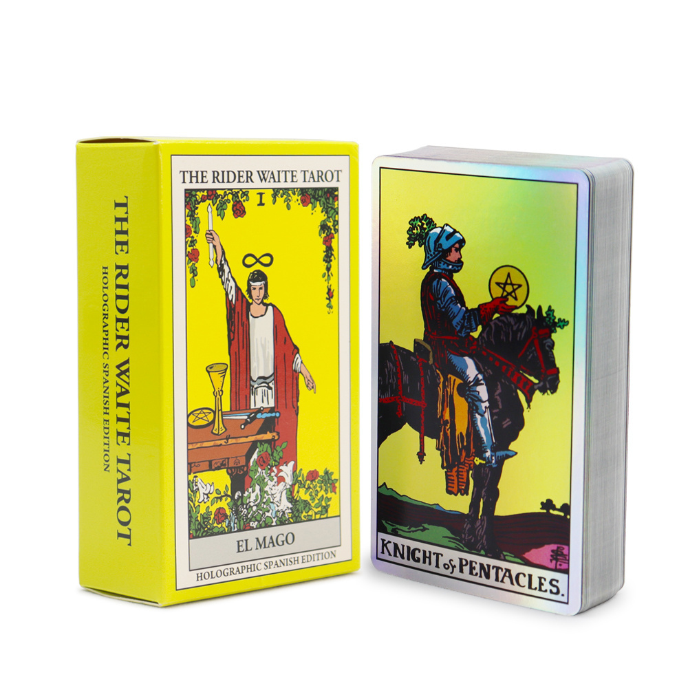 Factory customize printed holographic original Spanish version rider tarot card printing durable yellow tarot cards