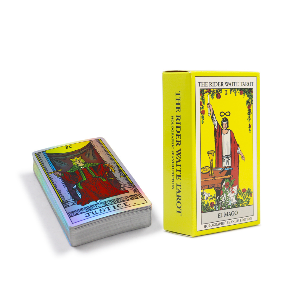 Factory customize printed holographic original Spanish version rider tarot card printing durable yellow tarot cards