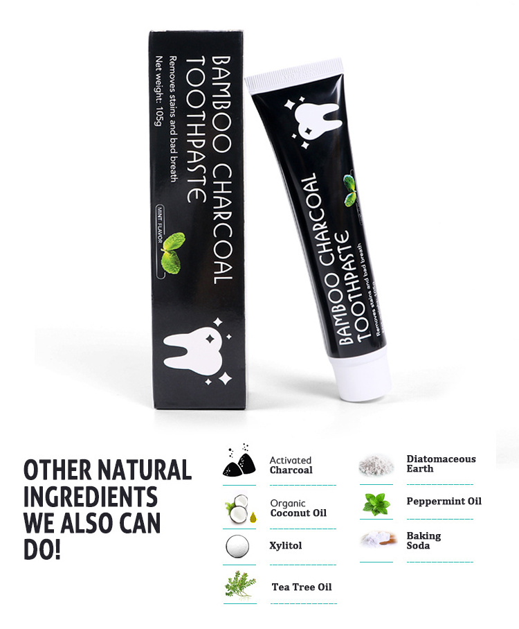 Fluoride Free Natural Coconut Activated Charcoal Whitening Toothpaste Private Label