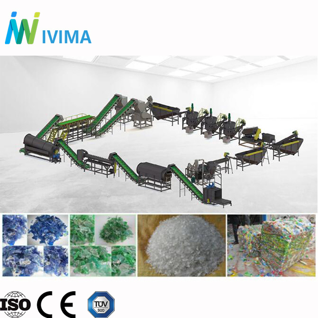 Ivima 300-3000kgh waste Plastic PET bottle recycling machine/Recycled PET flakes hot washing line