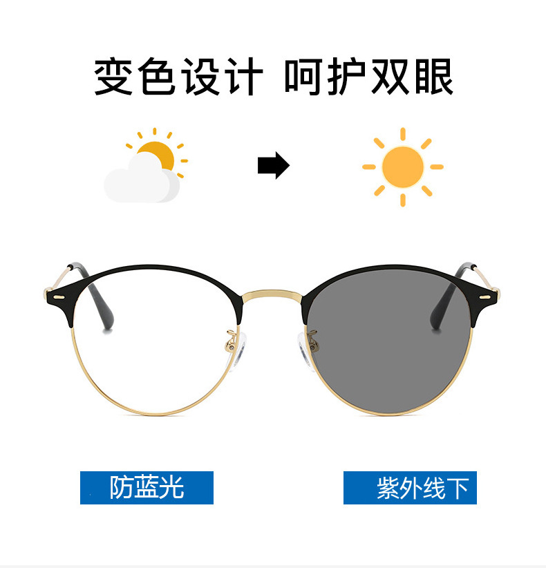 Metal Retro Photo Gray Glasses Photochromic Glasses Female Anti-blue Light Glasses