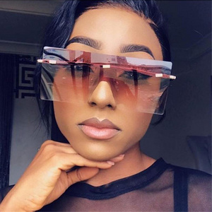 High Quality Ladies Luxury Women Shades Oversized Rectangle Sunglasses UV400 Flat Top Rimless Sunglasses