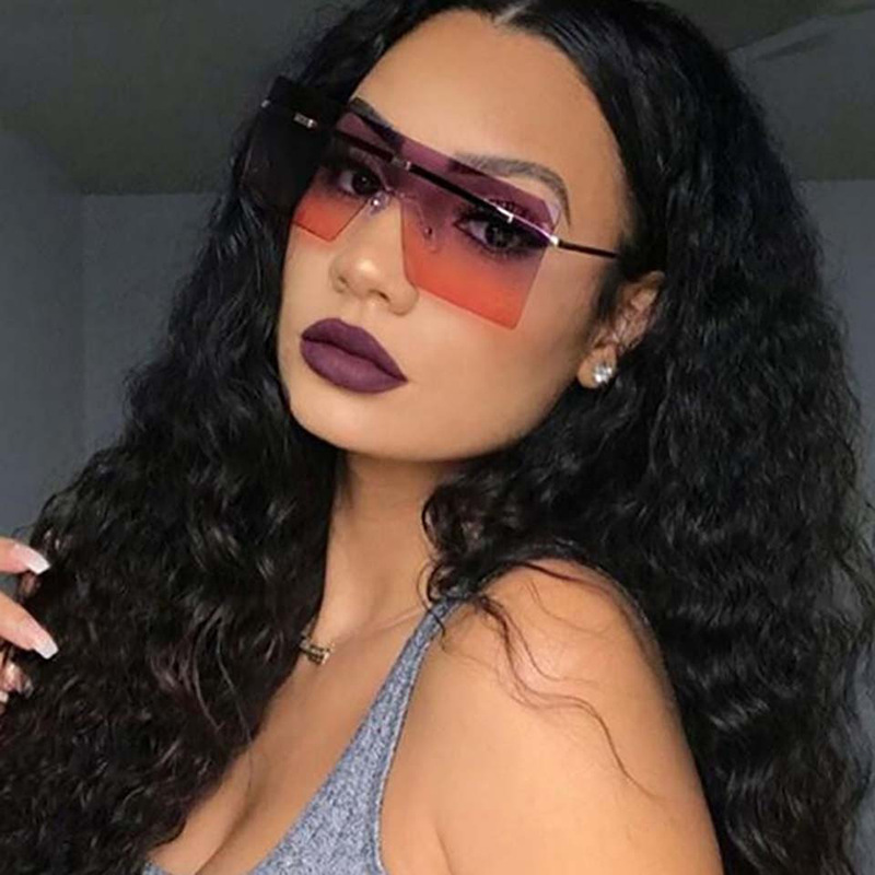 High Quality Ladies Luxury Women Shades Oversized Rectangle Sunglasses UV400 Flat Top Rimless Sunglasses