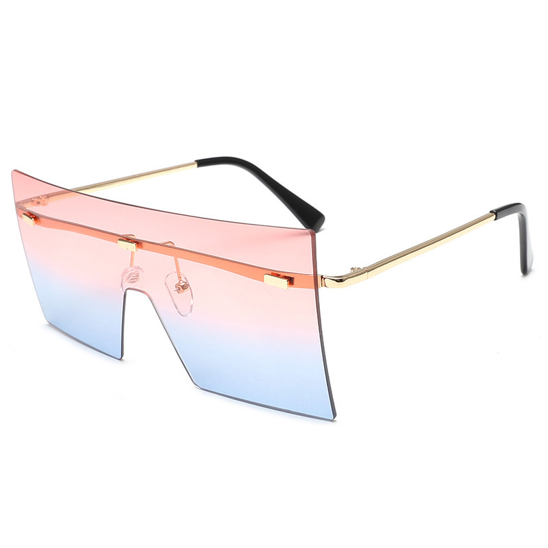 High Quality Ladies Luxury Women Shades Oversized Rectangle Sunglasses UV400 Flat Top Rimless Sunglasses