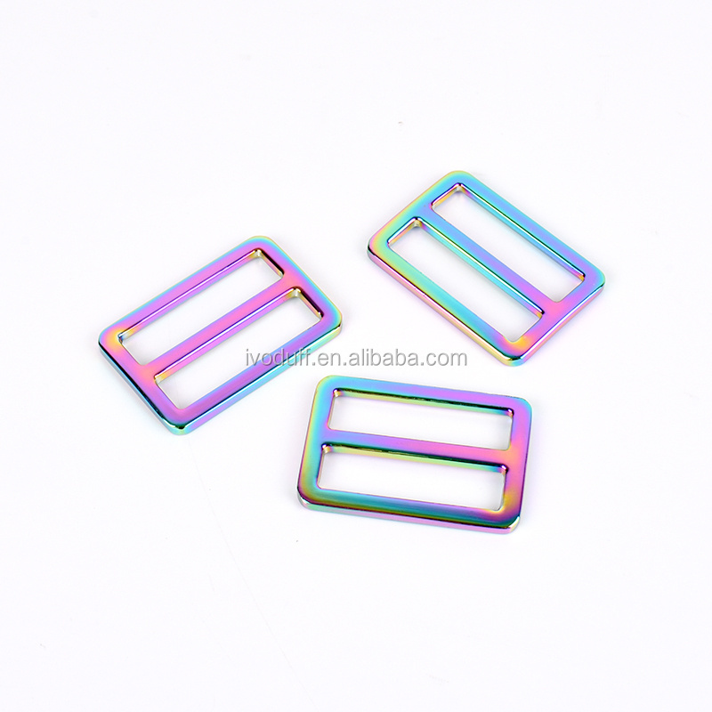 Ivoduff Flat Metal Slide Buckle Triglide Strap Rainbow Color For Bags