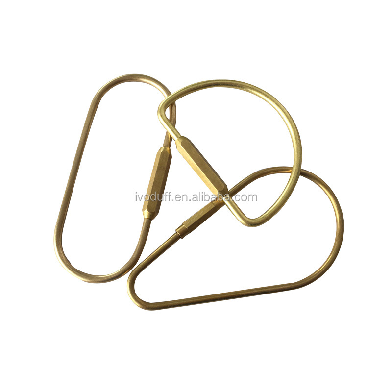 Solid Brass Screw Lock Keychain Metal D Shape Clasp Key ring