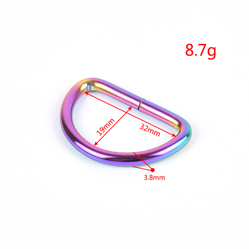 High Quality New Rainbow Color Metal 32mm Handbag Hook D Ring for Bags