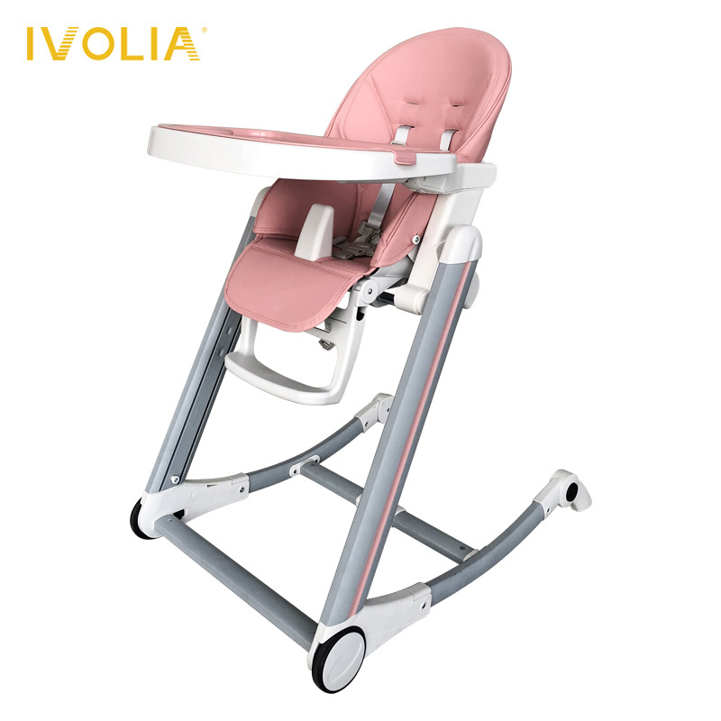 IVOLIA Comfortable Folding Baby Feeding High Chair 4 wheels can convert to rocking chair baby high chair