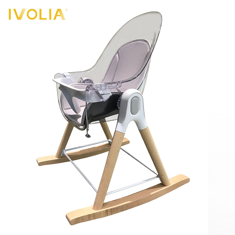 IVOLIA EN14988/71-3  3 in 1 adjustable double tray high wooden plastic dining eating swing rocking feeding baby chair for Europe