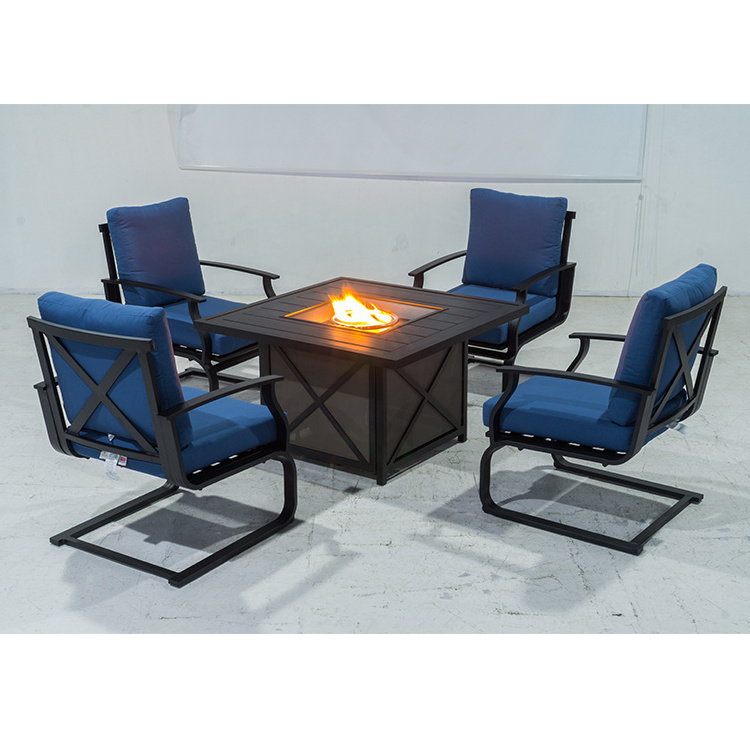 2022 Modern KD Outdoor Gas Fire Pit 5 PCS  Sectional Patio Hotel Furniture Luxury Aluminum Conversation Garden sofa set