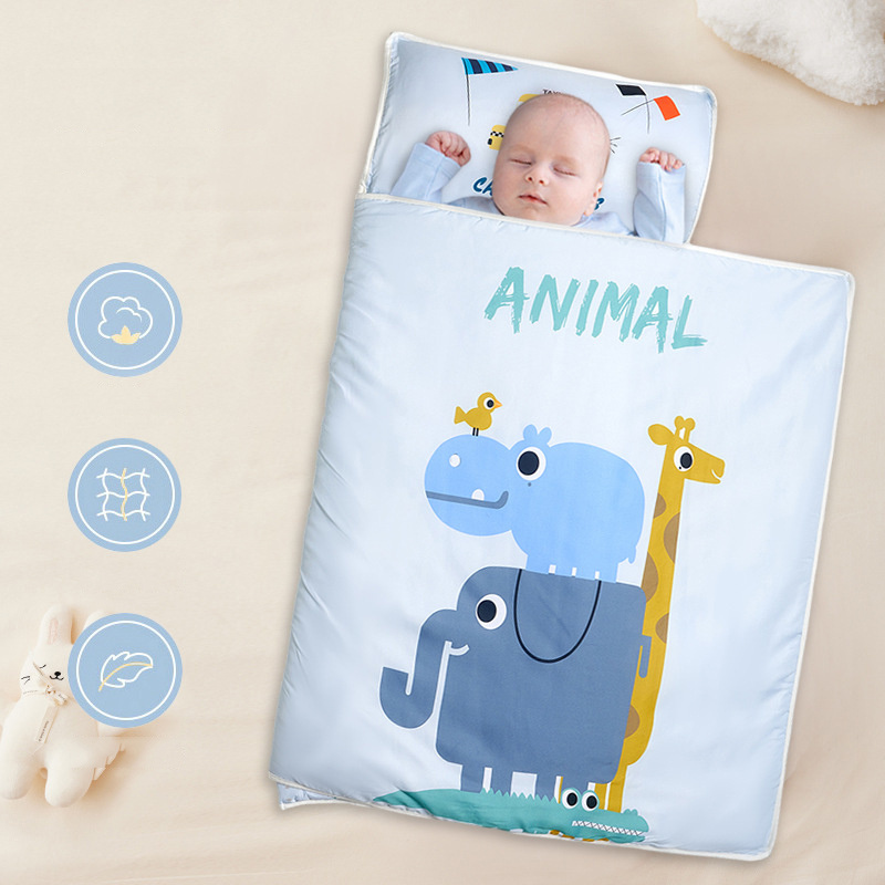 Cartoon Pattern Cute Design Cotton Filling Easy to Organize Toddler Nap Mat for Preschool with Velcro Strap and Removable Pillow