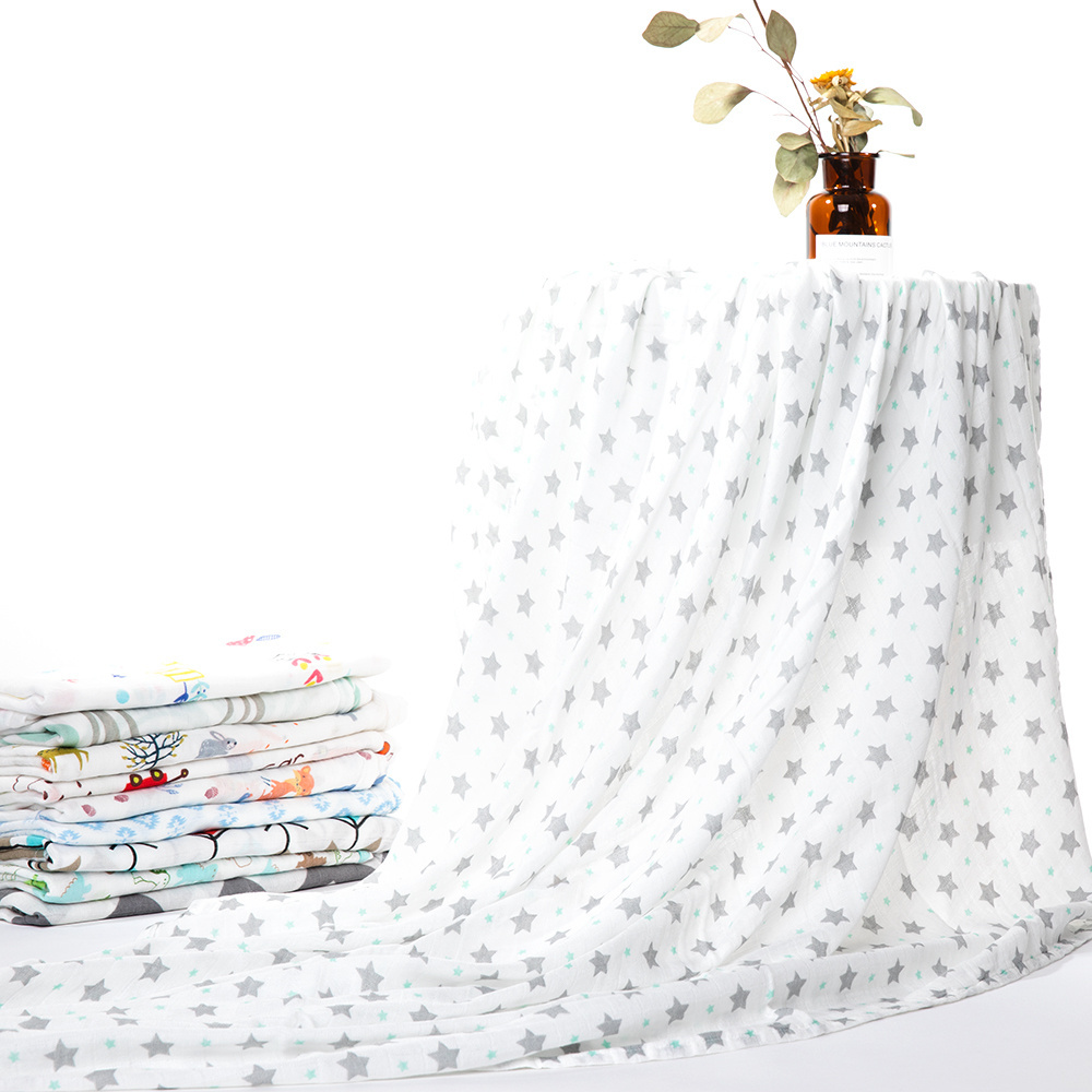 Lightweight Neutral Printed Baby Shower Gift 100% Organic Cotton Gauze Baby Cover Muslin Newborn Baby Swaddle Blanket