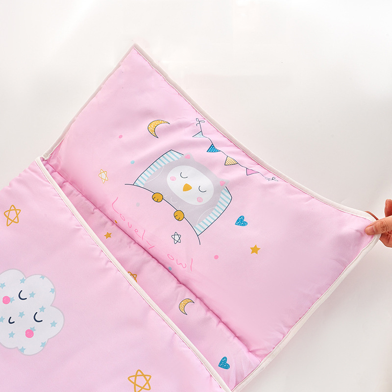 Cartoon Pattern Cute Design Cotton Filling Easy to Organize Toddler Nap Mat for Preschool with Velcro Strap and Removable Pillow