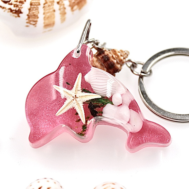 Wholesale Resin Keychain Dolphin and Starfish Sea Snail Ocean Beach Souvenirs Realistic Ocean Decoration