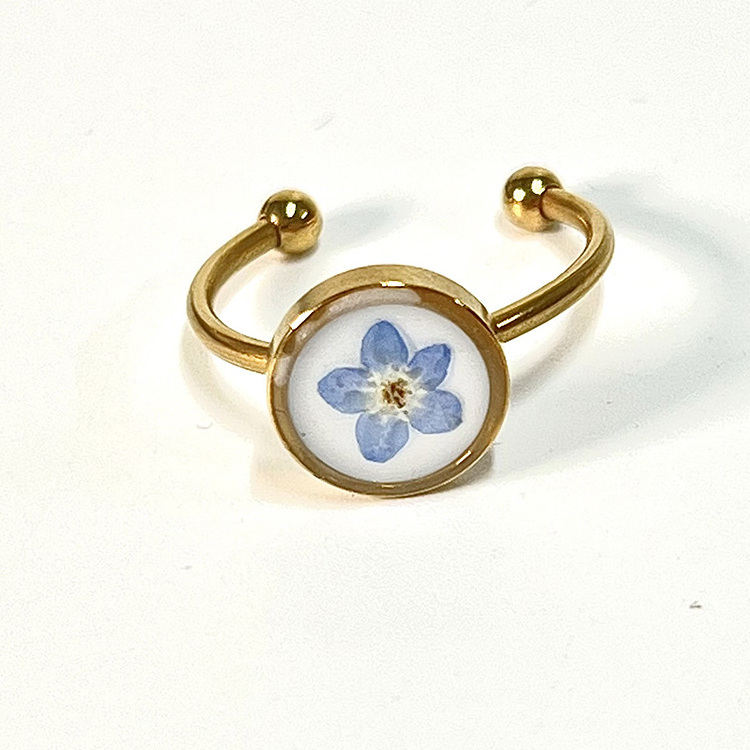 2022 New Fashion 8mm Forget Me Not Flower Ring Adjustable 18K Gold Toe Rings Stainless Steel