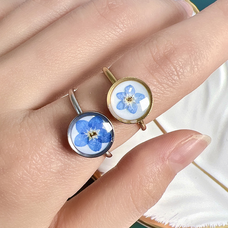 2022 New Fashion 8mm Forget Me Not Flower Ring Adjustable 18K Gold Toe Rings Stainless Steel