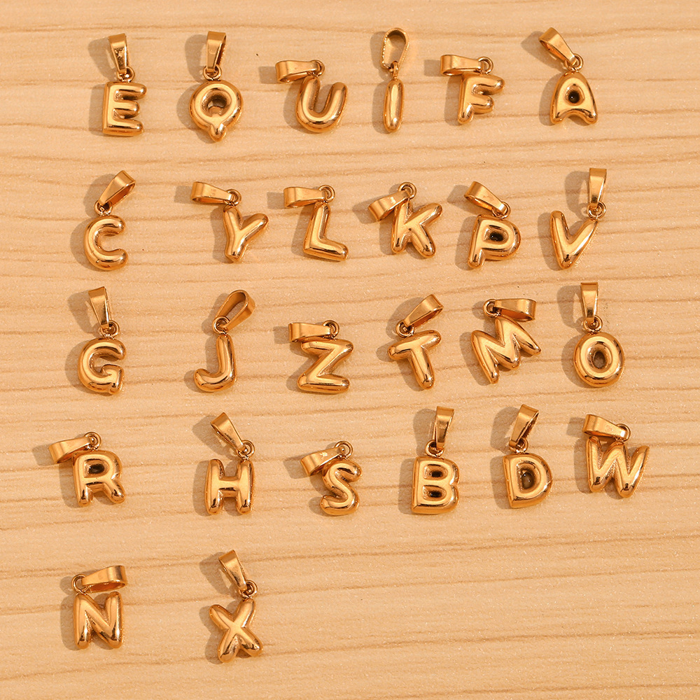 Popular Jewelry Stainless Steel Charm Wholesale Plated 18k Gold Mini Bubble Pendant Alphabet Letter Accessories