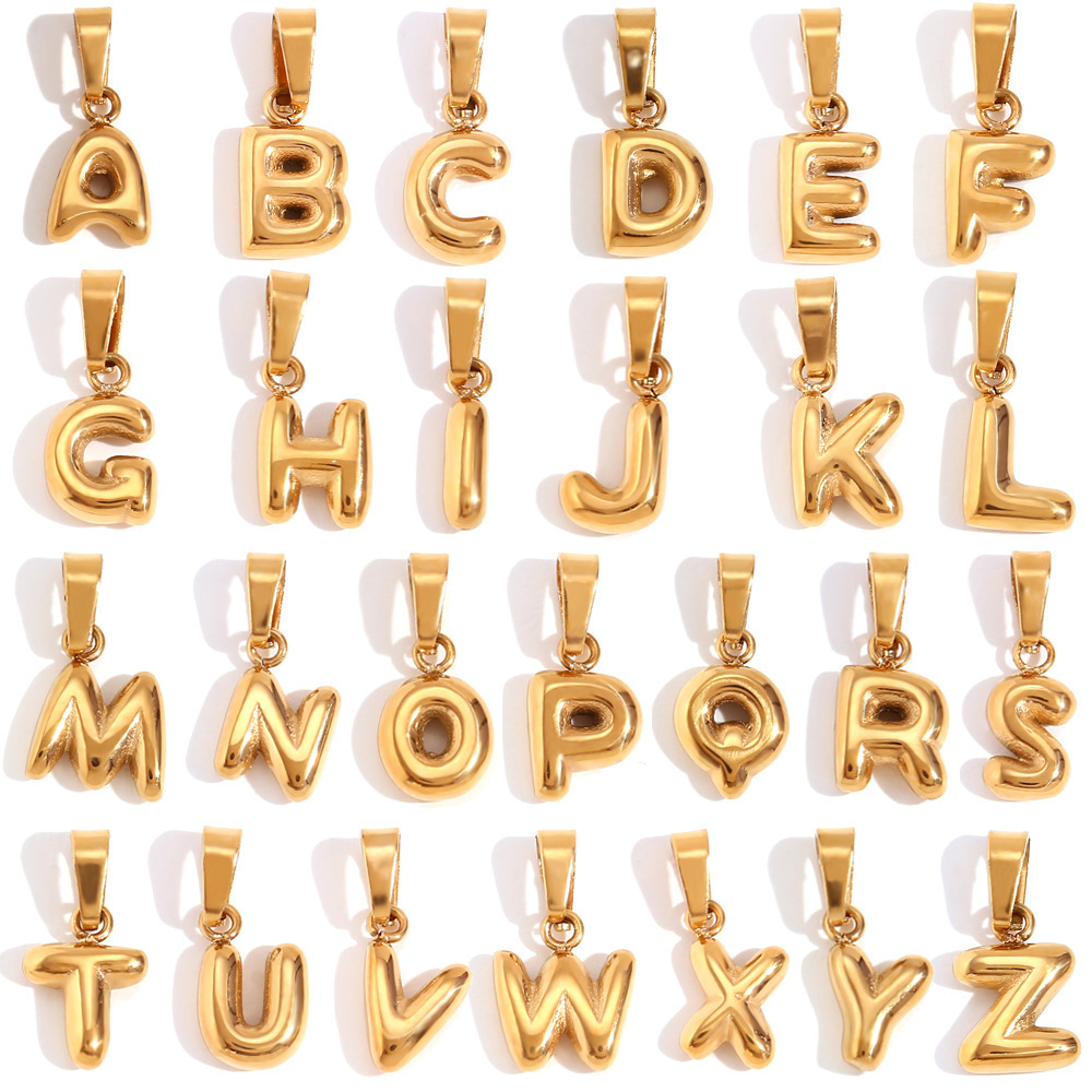 Popular Jewelry Stainless Steel Charm Wholesale Plated 18k Gold Mini Bubble Pendant Alphabet Letter Accessories