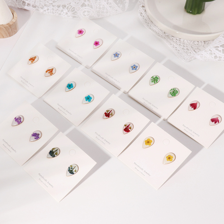 New Trendy Dry Flower Earrings Wholesale Bulk Female Resin Jewelry Accessories Stainless Steel Stud Earrings