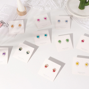 New Trendy Dry Flower Earrings Wholesale Bulk Female Resin Jewelry Accessories Stainless Steel Stud Earrings