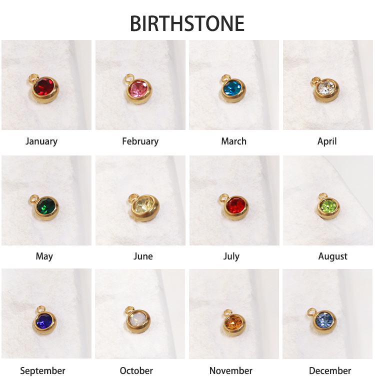 Trendy Birthday 12 Month Stainless Steel Birthstone Charm Wholesale sign Diy Charms For Jewelry Making