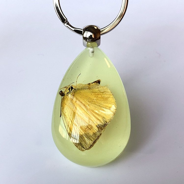 Big Size Real Butterfly keychain Acrylic Resin Key Ring Amber Glow Keychain