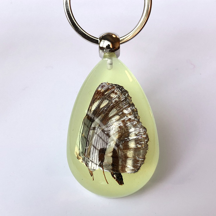 Big Size Real Butterfly keychain Acrylic Resin Key Ring Amber Glow Keychain