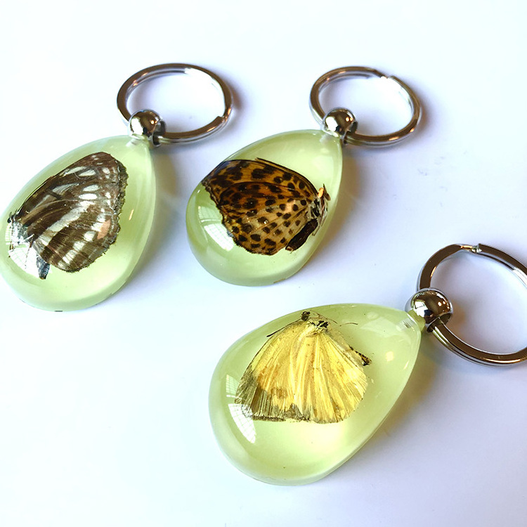 Big Size Real Butterfly keychain Acrylic Resin Key Ring Amber Glow Keychain