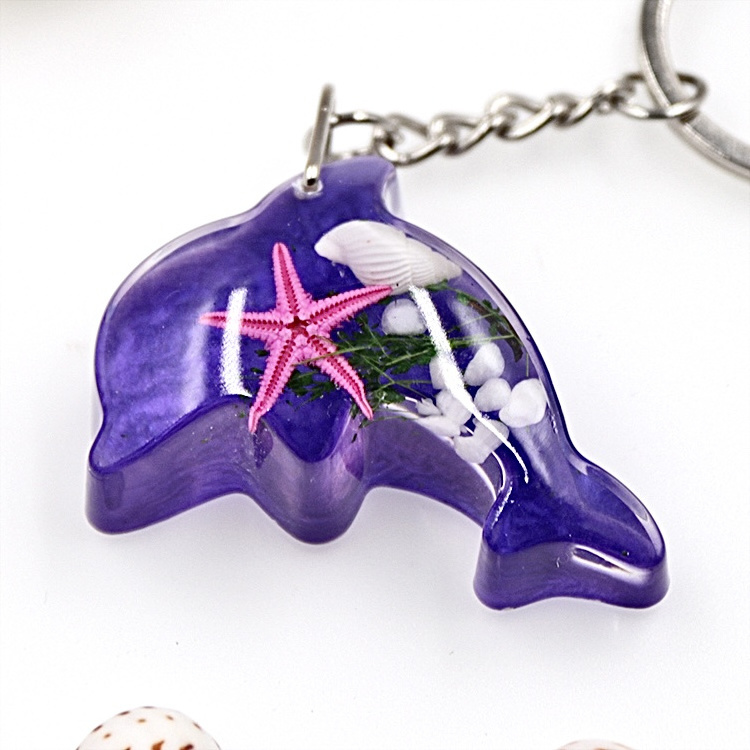 Wholesale Resin Keychain Dolphin and Starfish Sea Snail Ocean Beach Souvenirs Realistic Ocean Decoration