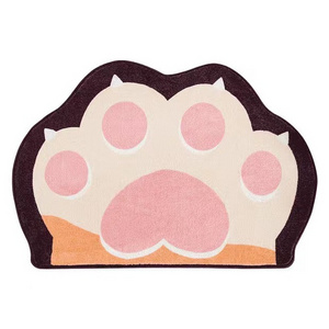 Whosale cat paw insulation cool floor mat washable bedroom entry cashmere non-slip special-shaped cartoon floor mat