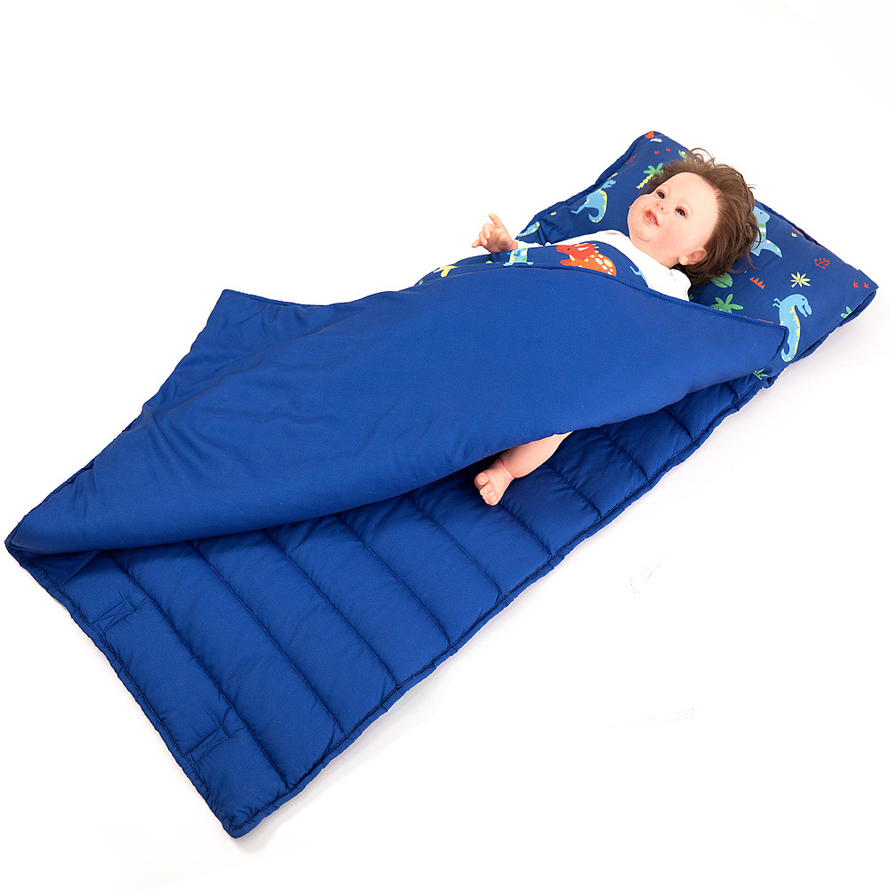 Kids Nap Mat Toddler Nap Mat with Removable Pillow and Fleece minky Blanket, Lightweight