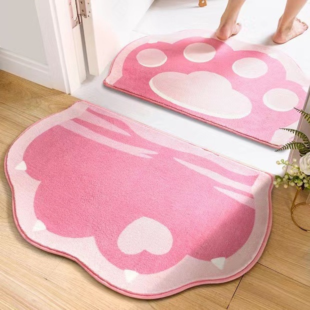 Whosale cat paw insulation cool floor mat washable bedroom entry cashmere non-slip special-shaped cartoon floor mat