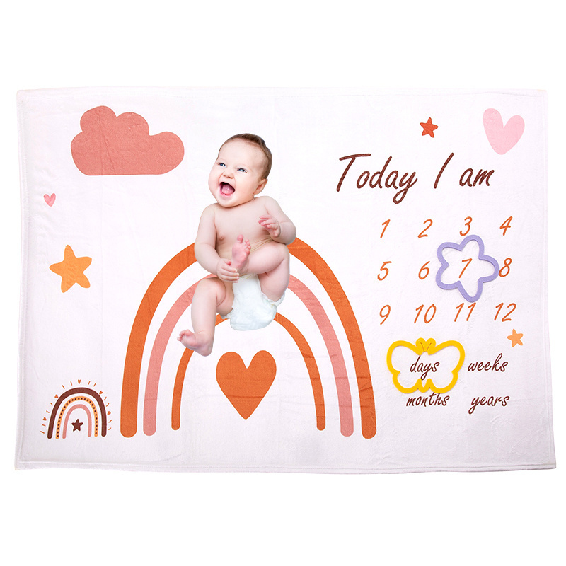 Baby Milestone Blanket for Boy Girl Premium Fleece Months Blankets Shower Gender Neutral Gifts Photography Backdrop 60