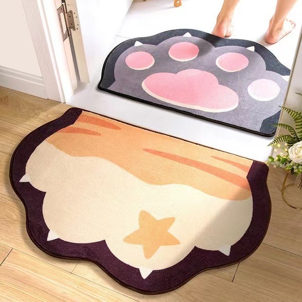 Whosale cat paw insulation cool floor mat washable bedroom entry cashmere non-slip special-shaped cartoon floor mat