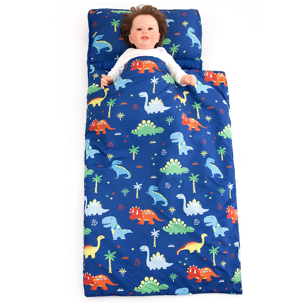 Kids Nap Mat Toddler Nap Mat with Removable Pillow and Fleece minky Blanket, Lightweight