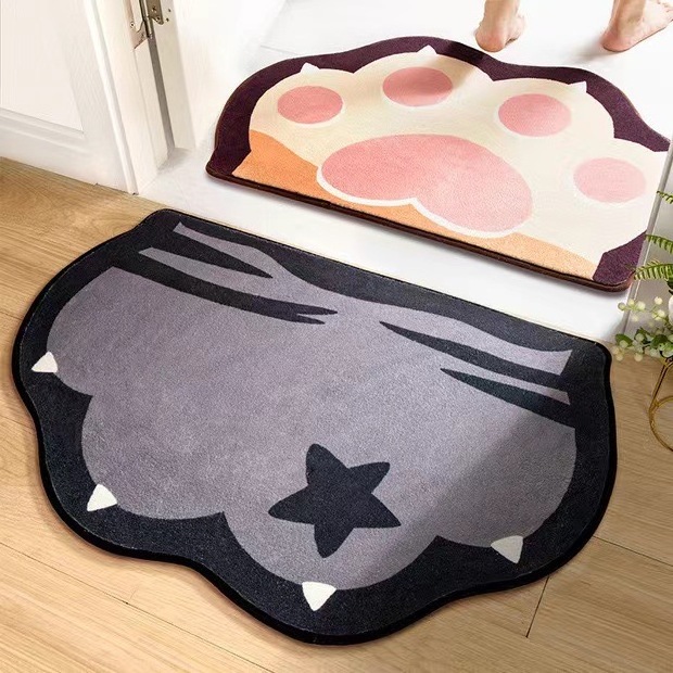 Whosale cat paw insulation cool floor mat washable bedroom entry cashmere non-slip special-shaped cartoon floor mat