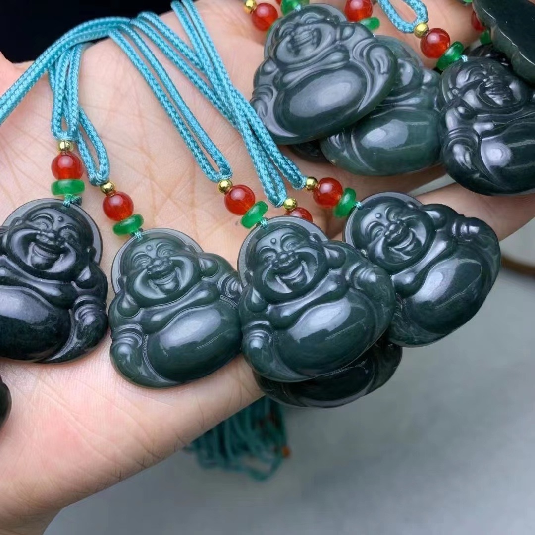 100% Real Natural Burma Jade Buddha Necklace Pendant