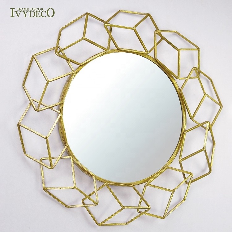 IVYDECO Hot Selling  Antique Wall Mirror Decorative Rose Gold Mirror Luxury flower Round Mirrors hotel living room home decor