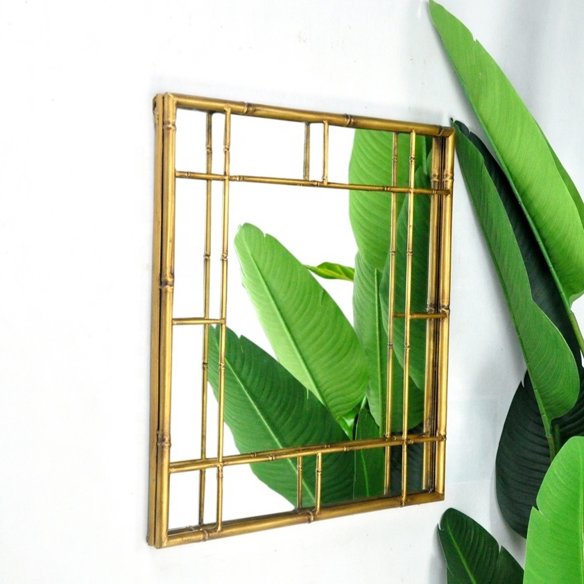 IVYDECO Hotel Living room Bathroom Decoration Big Accent Modern Antique Square Metal Bamboo Frame Wall Mirror decor wall art