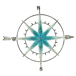 IVYDECO Retro Distressed Nautical Decor Circle Arrow Compass Wall Deco  Metal Art Home Decoration