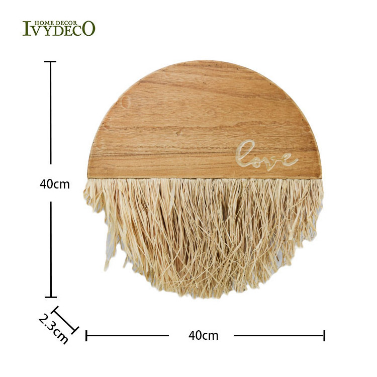 IVYDECO Natural Jungle Round Wood Reed Grass Skirts Hanging Decor Wall Art Living Room Interior Home Decorations