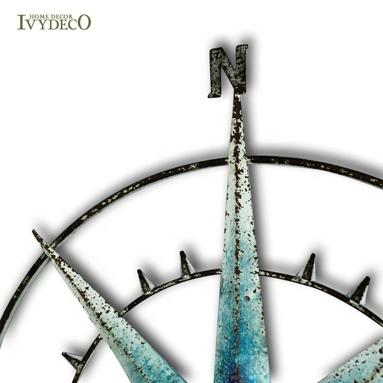 IVYDECO Retro Distressed Nautical Decor Circle Arrow Compass Wall Deco  Metal Art Home Decoration