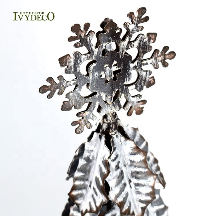 IVYDECO Metal Christmas Tree Artificial with Snowflake for Christmas Table Decorations