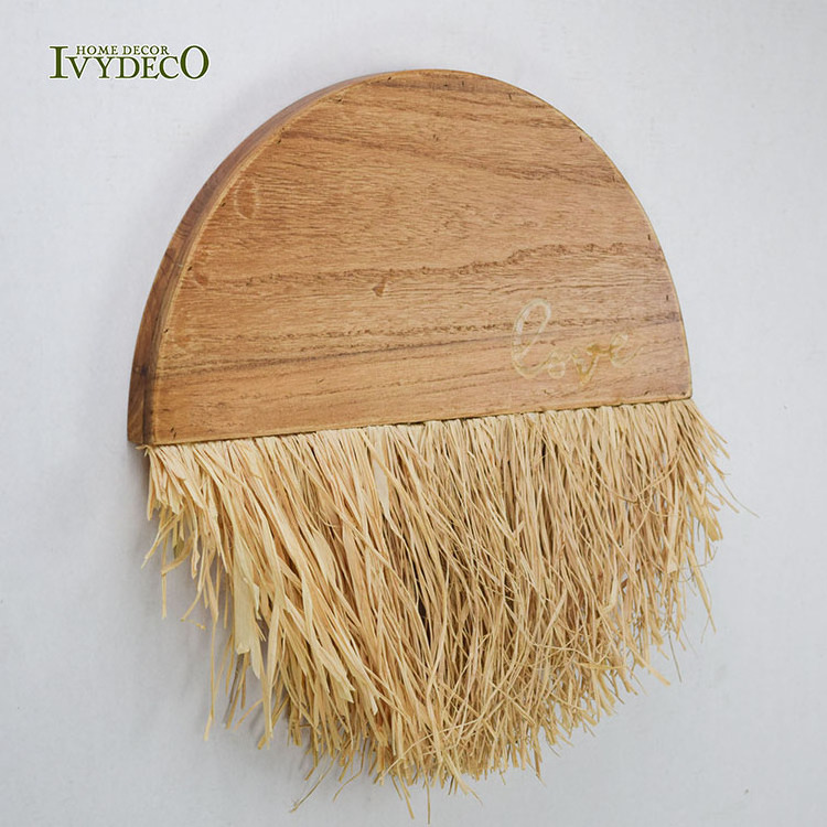 IVYDECO Natural Jungle Round Wood Reed Grass Skirts Hanging Decor Wall Art Living Room Interior Home Decorations