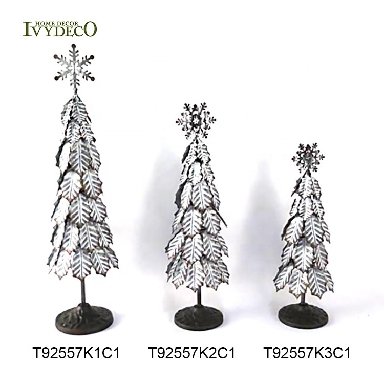 IVYDECO Metal Christmas Tree Artificial with Snowflake for Christmas Table Decorations